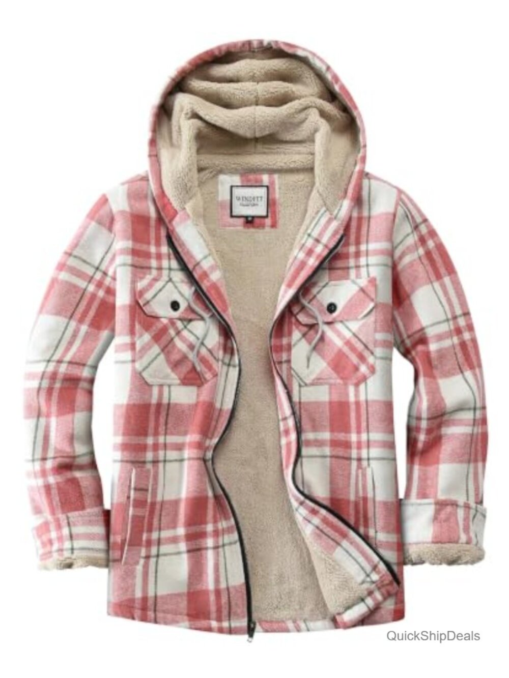 Women's Sherpa Fleece Lined Plaid Zip Flannel Jacket with Hood